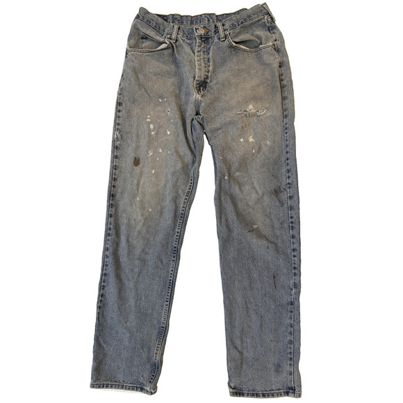 Vintage Wrangler Jeans Mens 34x34 Blue Distressed Paint Stains Workwear 90s - Picture 1 of 7
